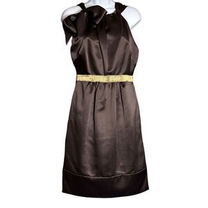 Vera Wang Maids Women's Party Dress Cocktail Halter Midi Metallic Bronze Size 8
